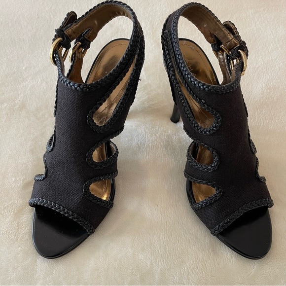 Tahari Black and Gold-Tone Cloth and Leather 4-inch Heels Size 8.5 M - Picture 7 of 9